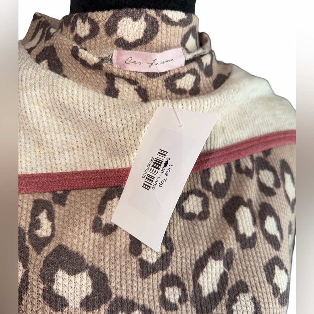 Ces Femme “Lina” Leopard Print Waffle Knit Top, Size Oversized Large, NWT - Picture 5 of 5